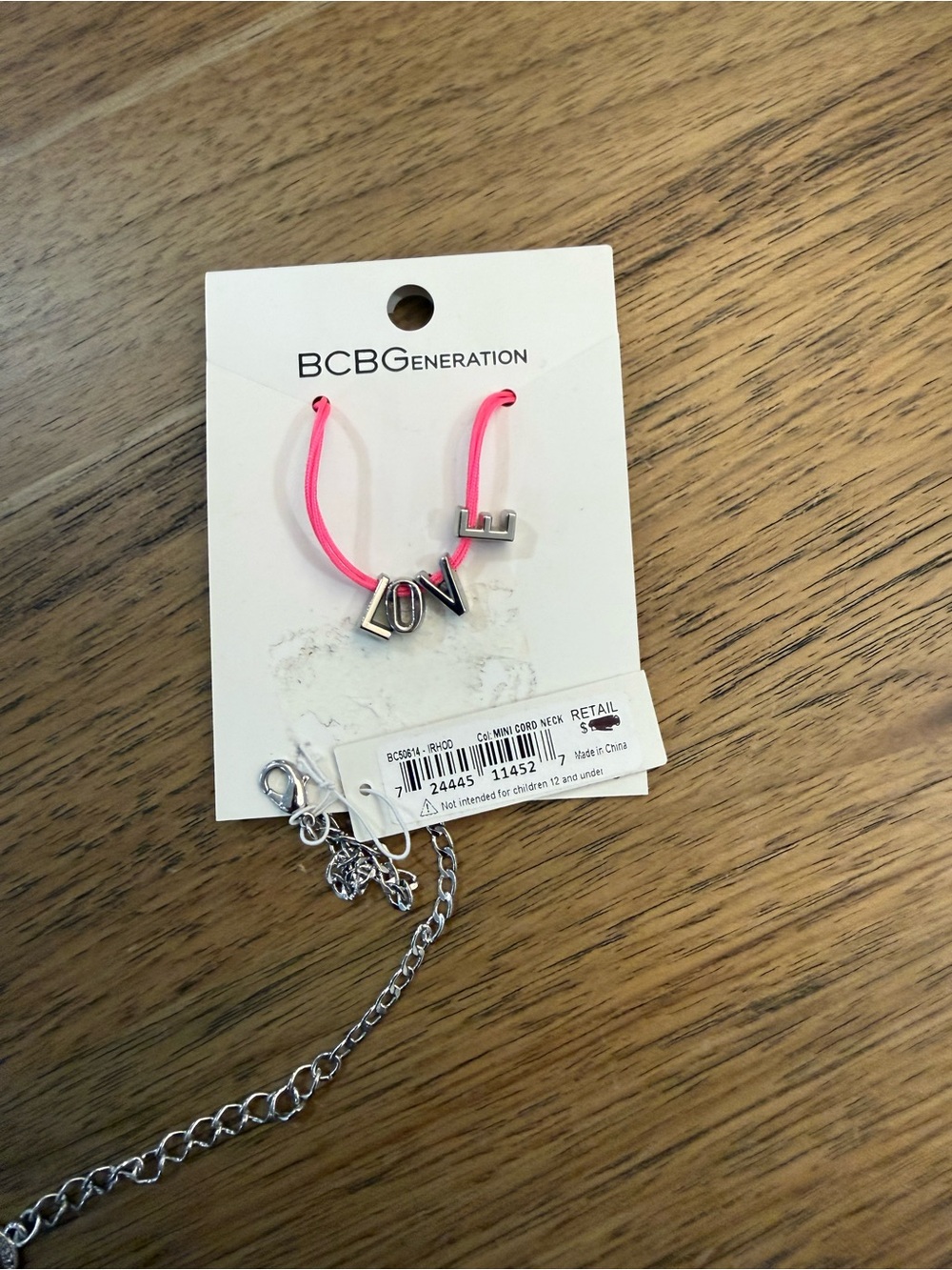 BCBGeneration Hot Pink Cord Necklace with 'LOVE' Silver Letter Charms